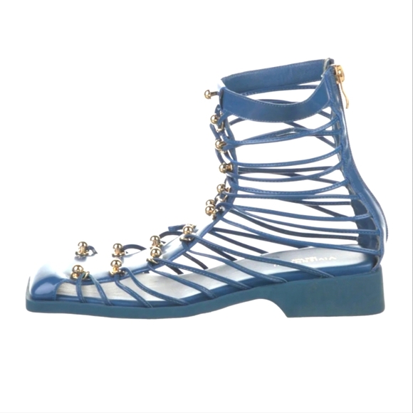 Vivienne Hu Cobalt Blue Patent Gladiator Sandals Sz. 9.5 New Bold Designer Style - Picture 13 of 14